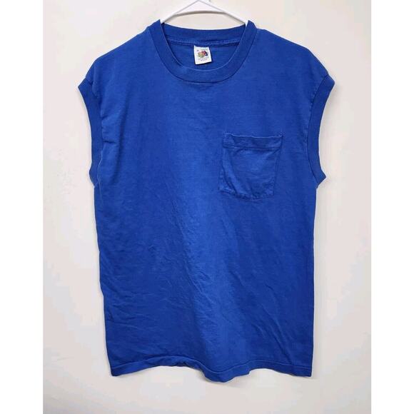 Vintage Fruit Of The Loom Sleeveless Pocket Shirt Mens XL Single Stitch 1441 * - Picture 1 of 14